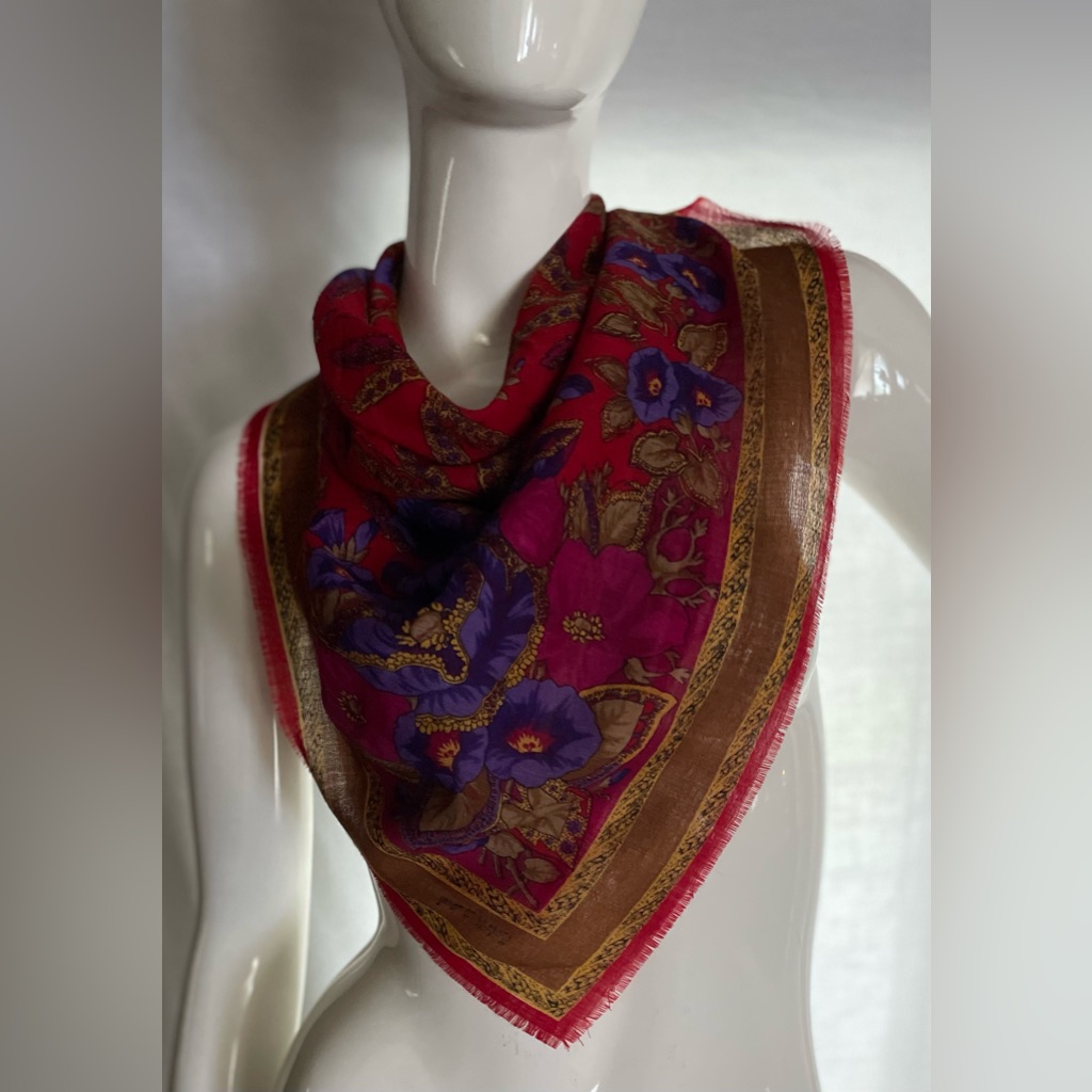 Vintage Oscar De La Renta Studio Woven Floral Fringe Scarf
